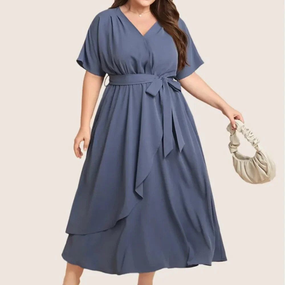 BloomChic 2XL Plain Dolman Sleeve Pocket Belted Surplice Neck Flutter Dress us18